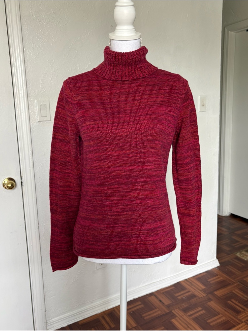 JEANNE PIERRE Red Marled Turtleneck Sweater 100% Cotton